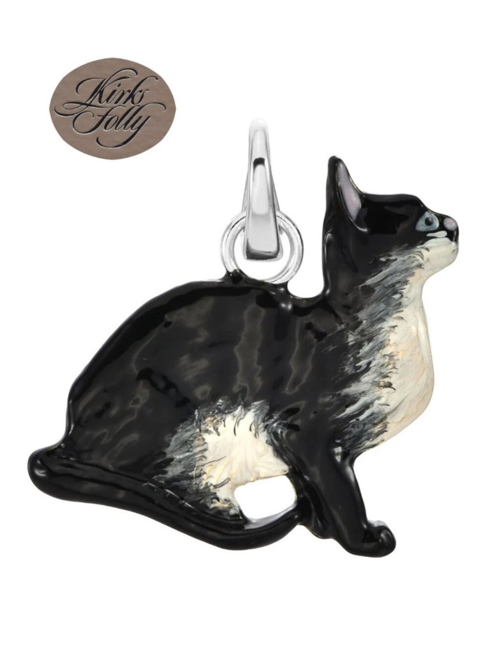 Kirks Folly Tuxedo Kitty Cat Open Ring Charm silvertone